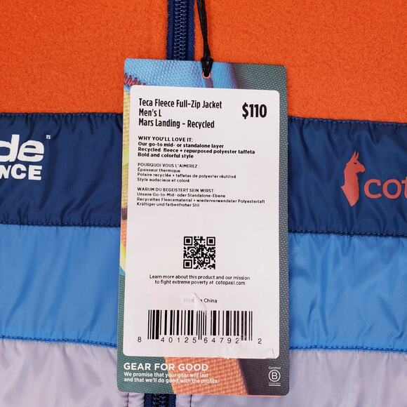 NWT COTOPAXI Teca Fleece Full Zip Jacket Men's Large in Orange w/ *Company LOGO* - Picture 2 of 11